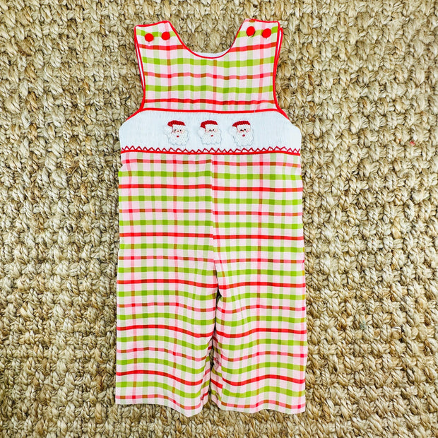 Santa Smocked Christmas Plaid Longall