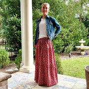 Red Floral Lady's Maxi Skirt