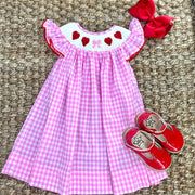 Valentine Smocked Dress - Red hearts and Pink Bow on Pink Gingham!