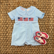 Flag Smocked Shortall with Collar in Blue