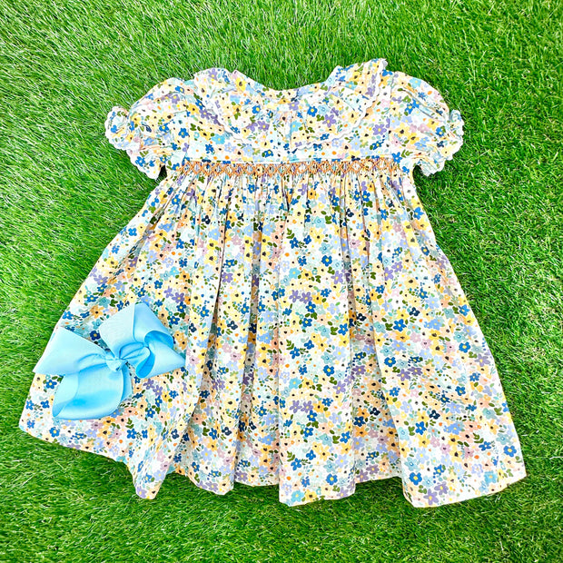 Autumn Floral London Smocked Dress - Vintage Style, Baby Girl, Heirloom Dress, Spring, Fall, Thanksgiving, Halloween 734 *G