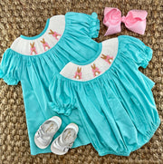 Easter Bunny & Bow Romper in Mint