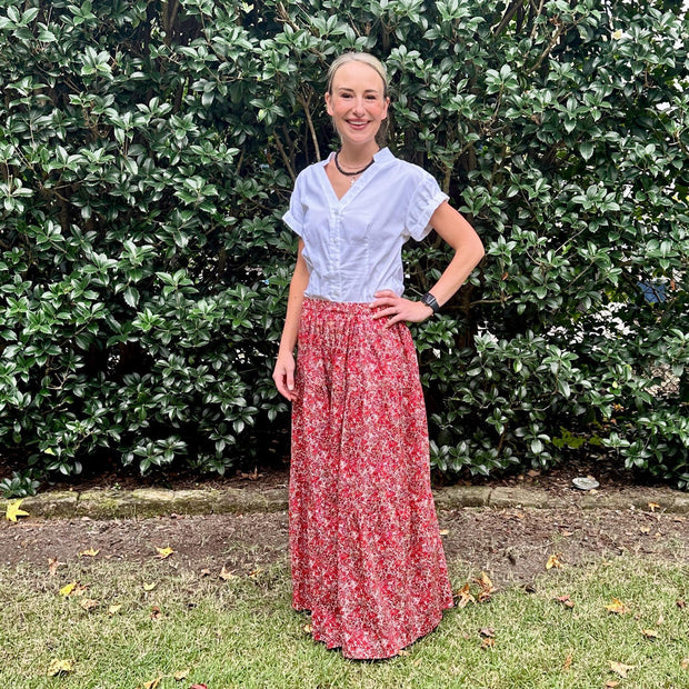 Red Floral Lady's Maxi Skirt