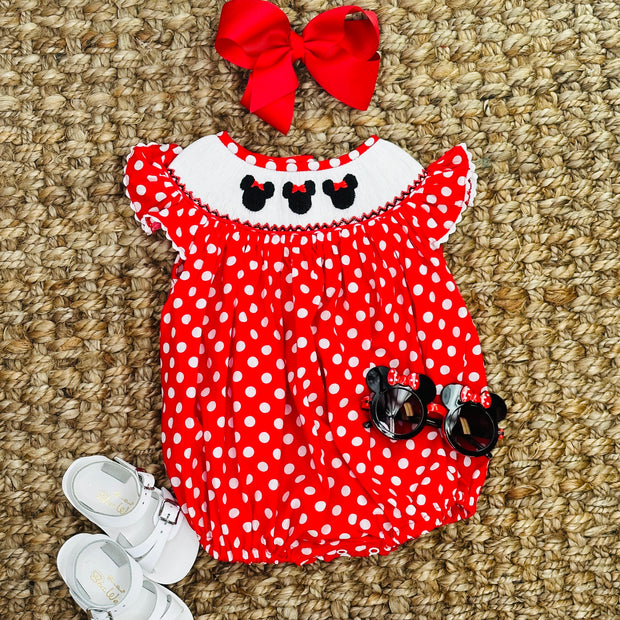 Mouse Ears Romper in red