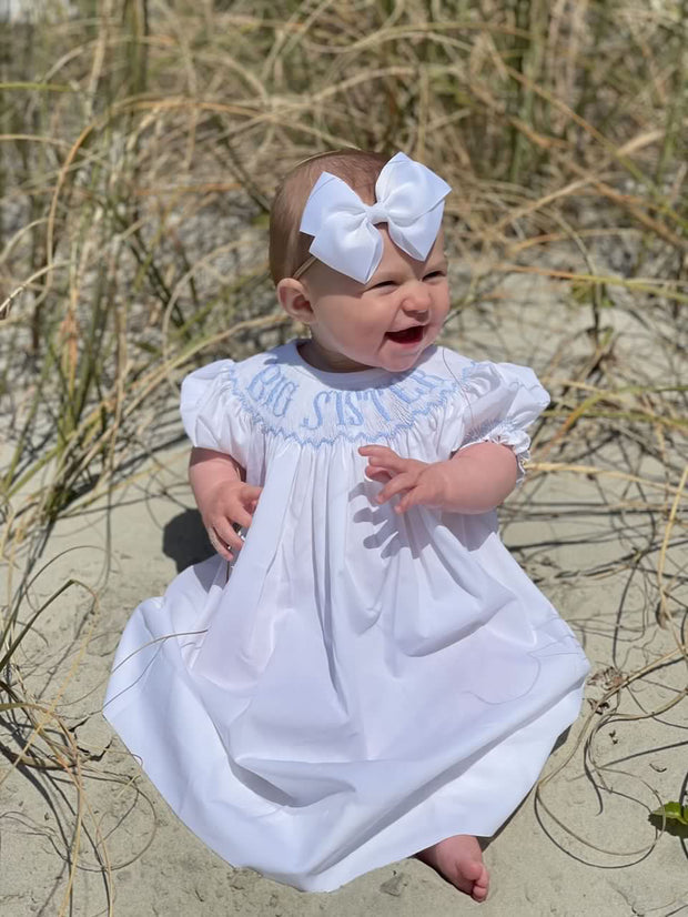 Blue Big Sister Smocked Bishop Dress Blue Big Sister Smocked Bishop Dress