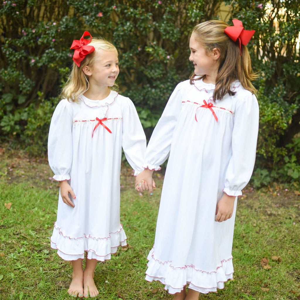 Clara Nutcracker Gown in Soft Knit Cotton with Red Ribbon 18M Clara Nutcracker Gown in Soft Knit Cotton with Red Ribbon 18M