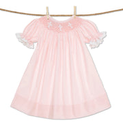 Smocked Cross Bishop Dress - Pink with Lace