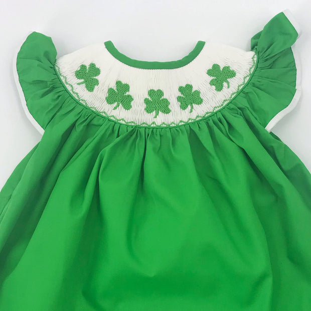Shamrock smocked bishop dress - St. Patrick's Day green 9m Shamrock smocked bishop dress - St. Patrick's Day green 9m