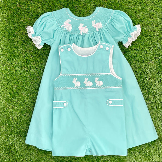 Easter Bunny Smocked Dress in Mint Easter Bunny Smocked Dress in Mint