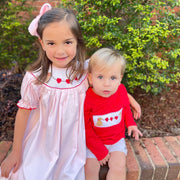 Valentine Smocked Dress - Red Hearts and Puppies!