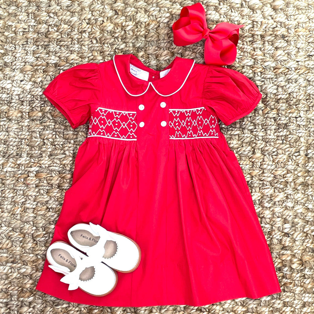 Smocked Charlotte Dress- Red Classic – Pleats and Stitches