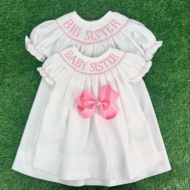 Pink Little Sister Smocked Bishop Dress