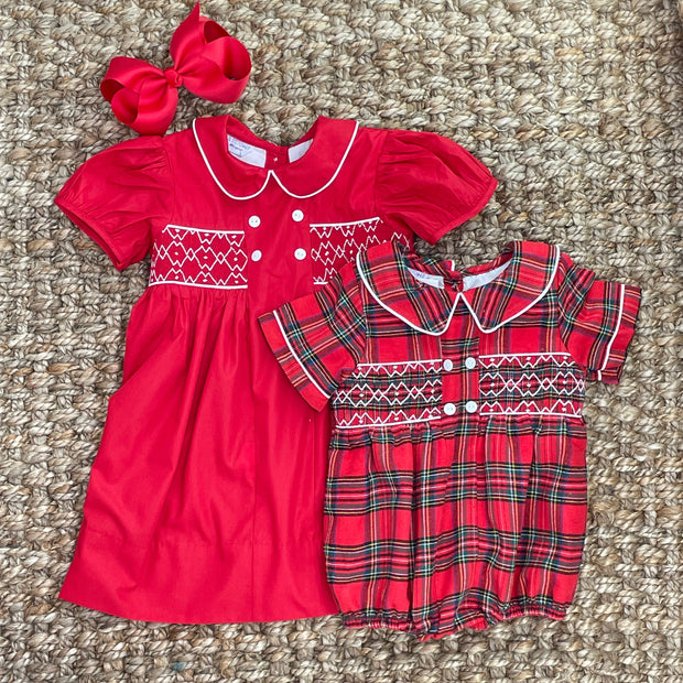 Christmas Smocked Boys Bubble in plaid