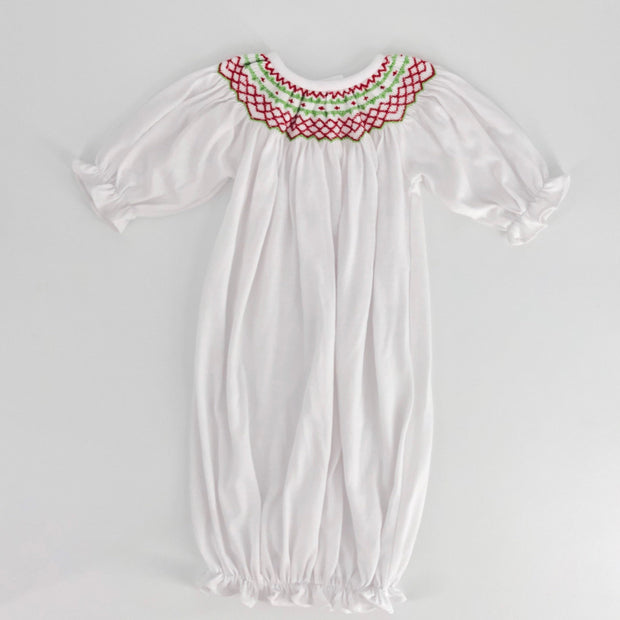 Christmas Smocked Layette Knit Gown
