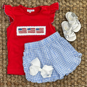 Flag Smocked Girl's Knit Shirt in Red