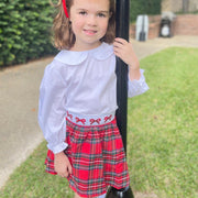 Christmas Plaid Girls Skirt with Embroidered Bows