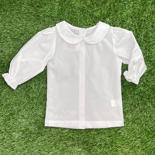 Classic Girl's Shirt in White with 3/4 length sleeves and Peter Pan Collar