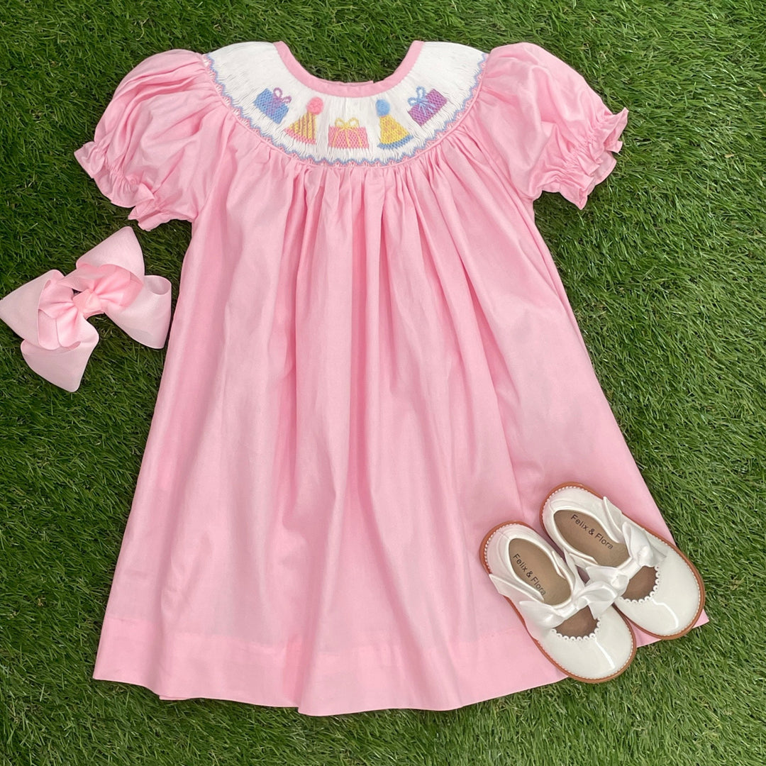 Pink Birthday Smocked Bishop Dress Pink Birthday Smocked Bishop Dress