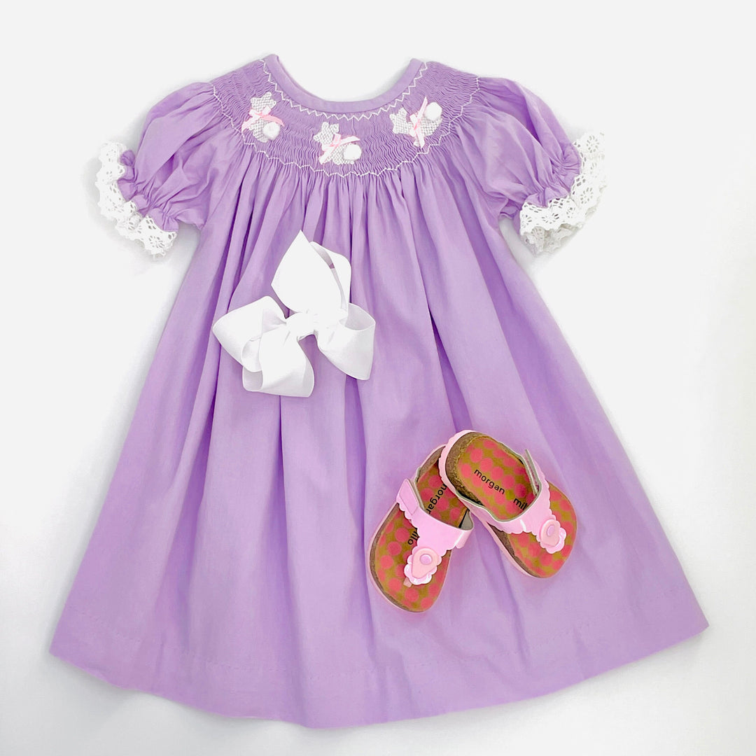 open lace back dress Blue Pink Floral Hand Smocked Girls Bishop Dress for Easter main image 1