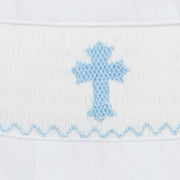 White with Blue Crosses Smocked Bubble