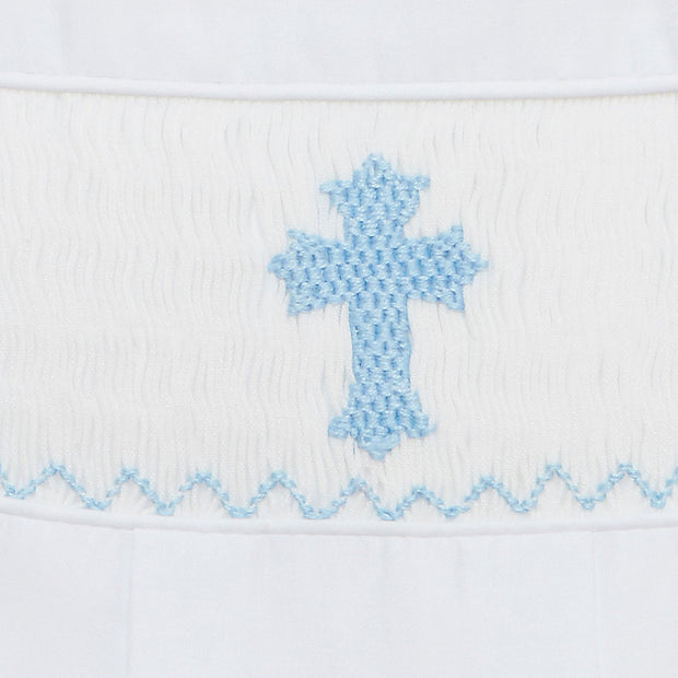 White with Blue Crosses Smocked Bubble