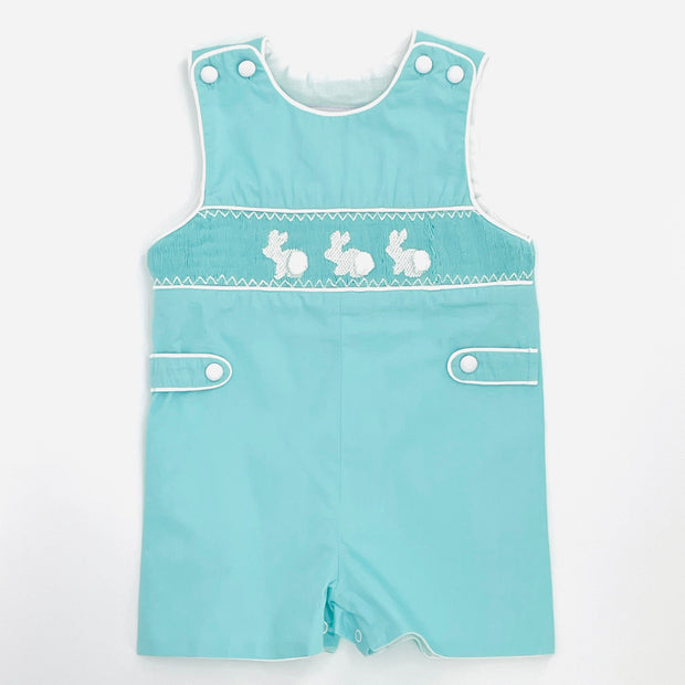 Easter Bunny Smocked Shortall in mint