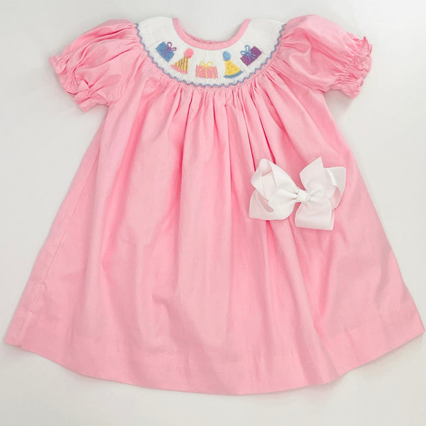 Pink Birthday Smocked Bishop Dress Pink Birthday Smocked Bishop Dress