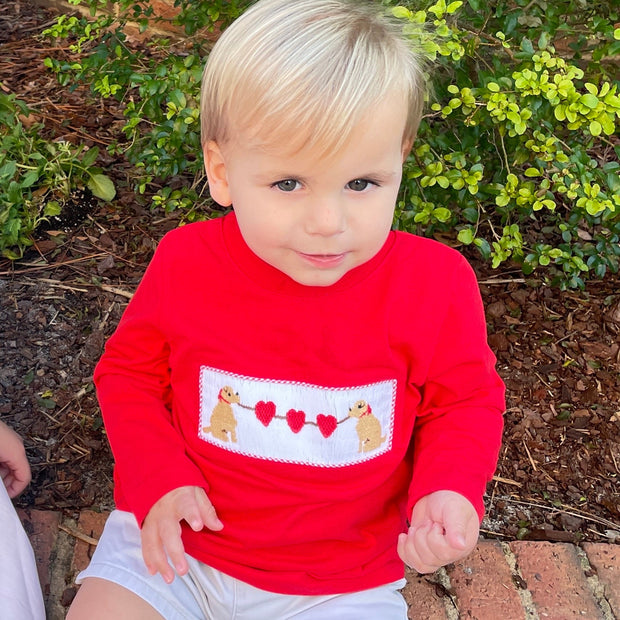 Valentine Smocked Knit Shirt with Puppies!