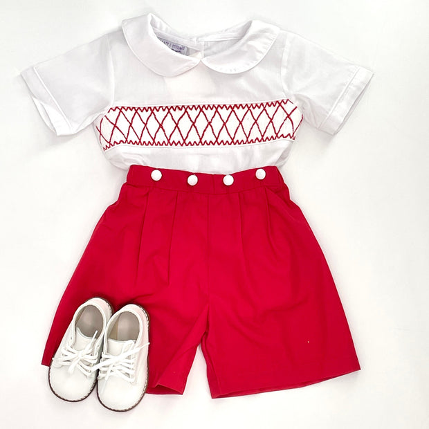 Heirloom Smocked Christmas outfit- Shirt with Button on Shorts