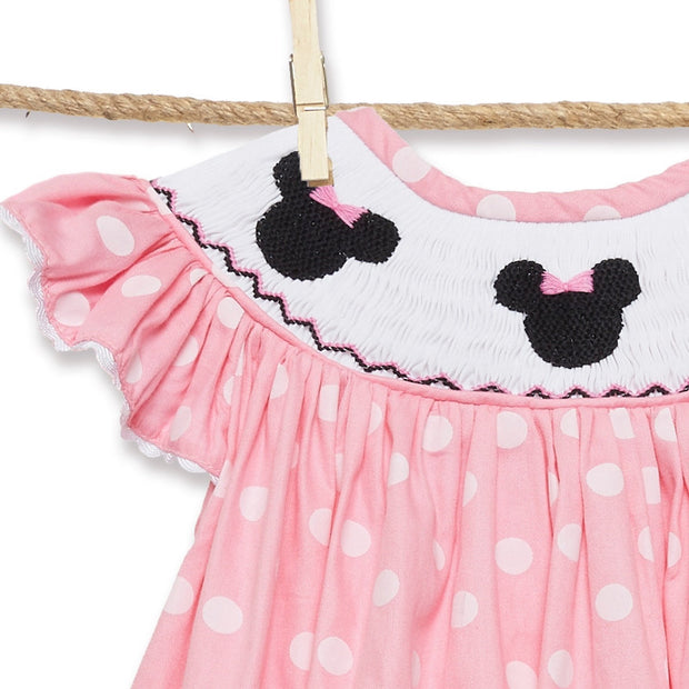 Smocked Mouse Ears Dress - light pink polka dots!