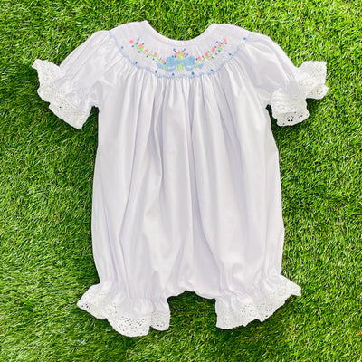 Lille Heirloom Smocked Romper with Lace
