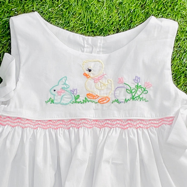 Easter Chick Embroidered and Smocked 2 Piece Dress - Vintage style