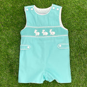 Easter Bunny Smocked Shortall in mint