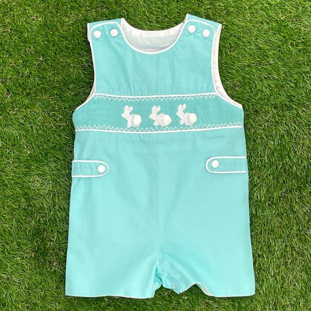 Easter Bunny Smocked Shortall in mint