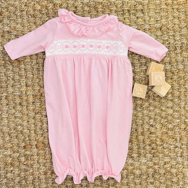 Baby Girl Smocked Layette Gown Pink