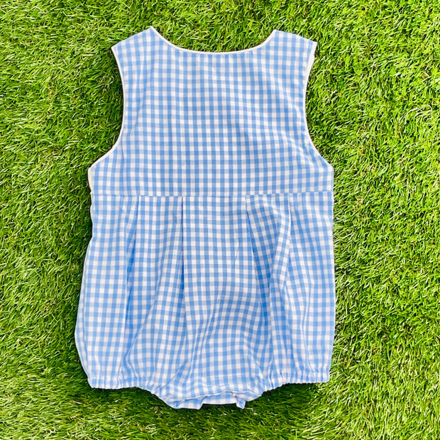 Bunny Smocked Boy's Bubble in Blue Gingham