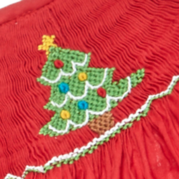 Red Smocked Christmas Tree Dress Pleats and Stitches Red Smocked Christmas Tree Dress Pleats and Stitches