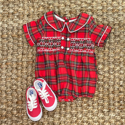 Christmas Smocked Boys Bubble in plaid