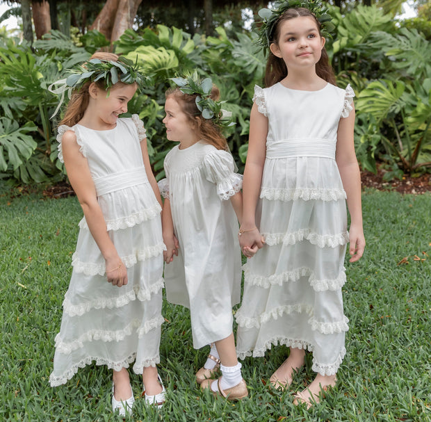 Tiered Ivory & lace Heirloom Dress Pleats and Stitches Tiered Ivory & lace Heirloom Dress Pleats and Stitches