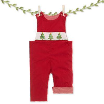 Smocked Christmas Tree Longall in red