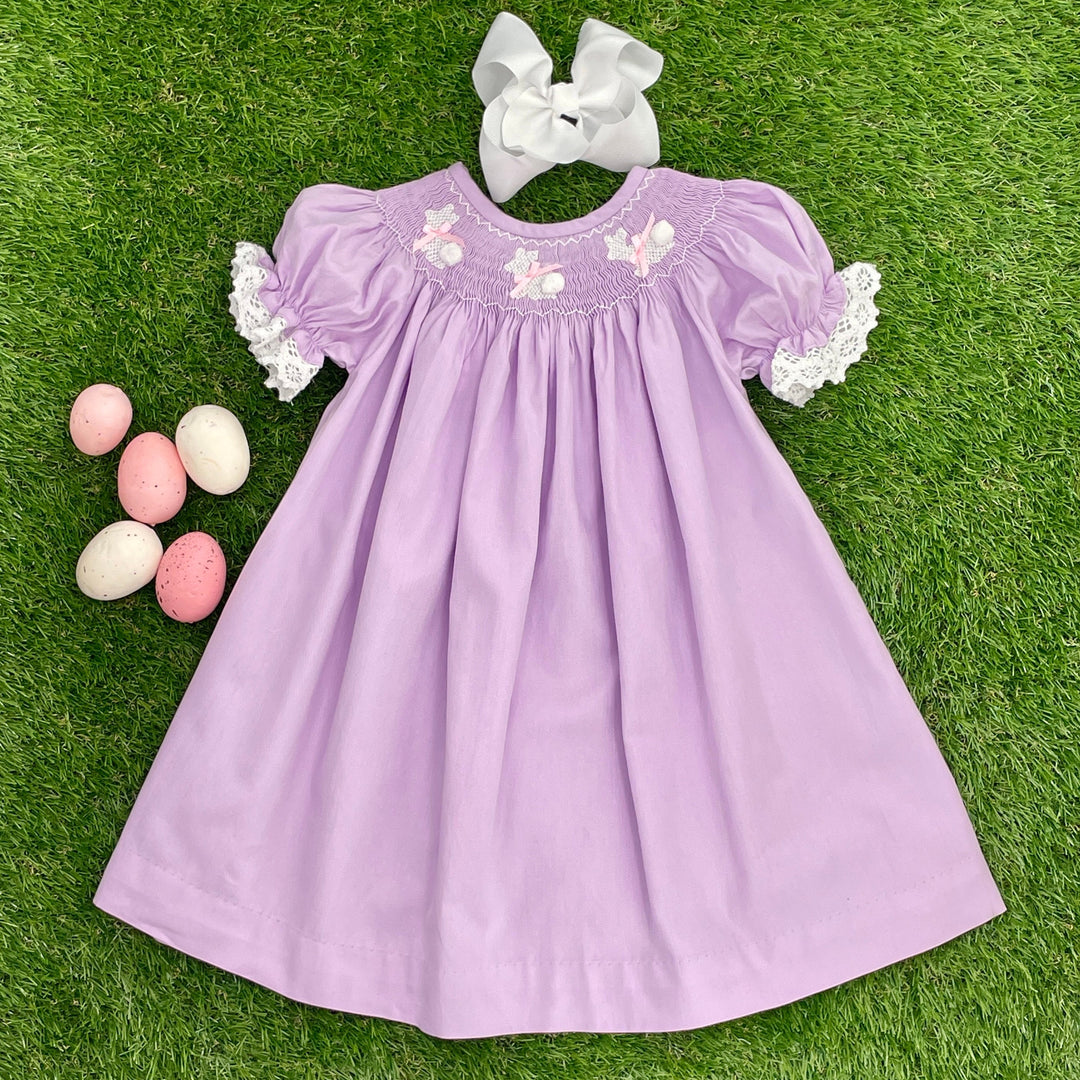 Easter Bunny Smocked Dress in Lavender – Pleats and Stitches