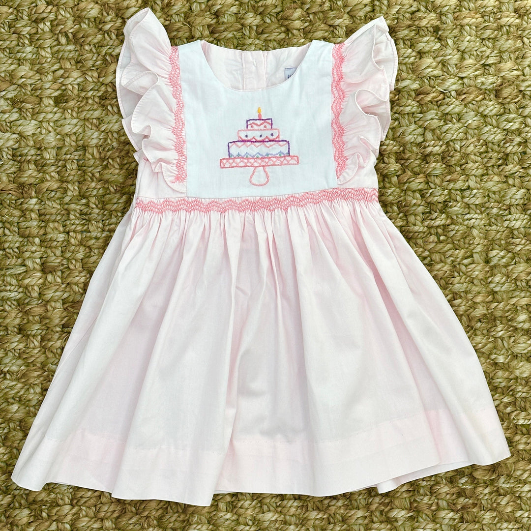 Birthday Smocked Avignon Dress - Embroidered Cake on Pink! Pleats and Stitches Birthday Smocked Avignon Dress - Embroidered Cake on Pink! Pleats and Stitches