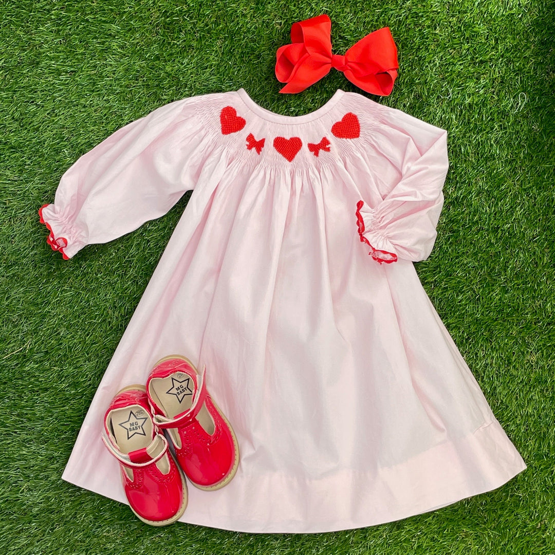 Valentine Smocked Dress - Long-Sleeve with Red Hearts Valentine Smocked Dress - Long-Sleeve with Red Hearts