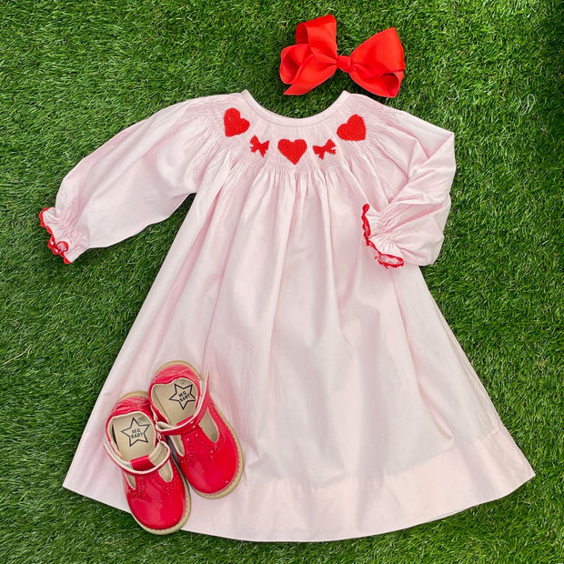 Valentine Smocked Dress - Long-Sleeve with Red Hearts Valentine Smocked Dress - Long-Sleeve with Red Hearts
