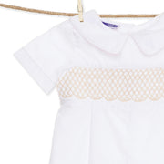 Smocked heirloom shortall - white with cream stitching