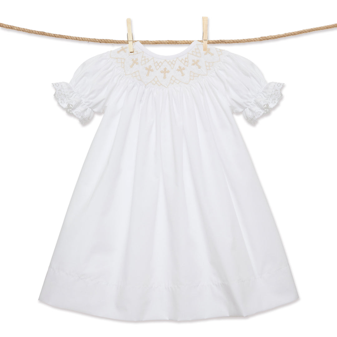 white smocked christmas dress Smocked Wreath Christmas Dress 3M