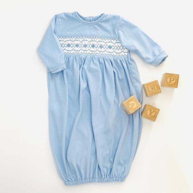 Baby Boy Smocked Layette Gown - Blue