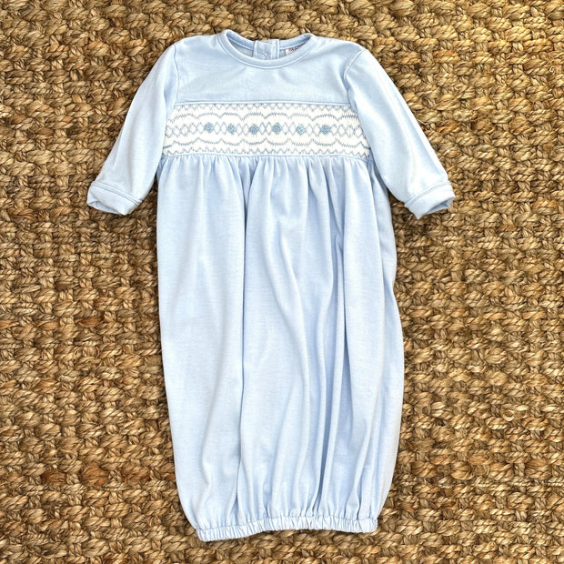 Baby Boy Smocked Layette Gown - Blue