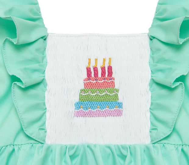smocked birthday cake dress Pink And Green Smocked Birthday Cake Bow Bubble Size 2T