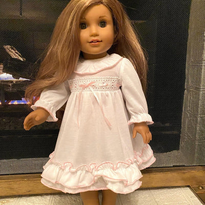 Matching Clara doll nightgown with pink ribbon- Fits American Girl doll